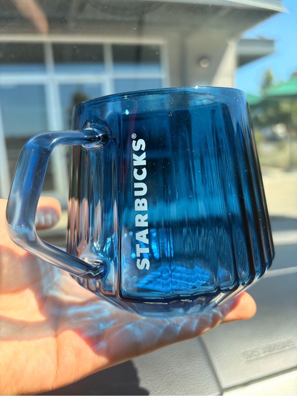 Starbucks 2026 hot sale Transparent Blue Ribbed 16 oz Glass Dome Mug